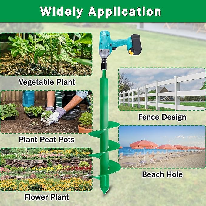 Auger Drill Bit for Planting, 4x25Inch Garden Earth Auger, Spiral Drill Hole Rapid Planter Seedling & Bedding Plant,Ground Planting Drill Bit Auger Post Hole Digger for 3/8''Hex Drive Drill
