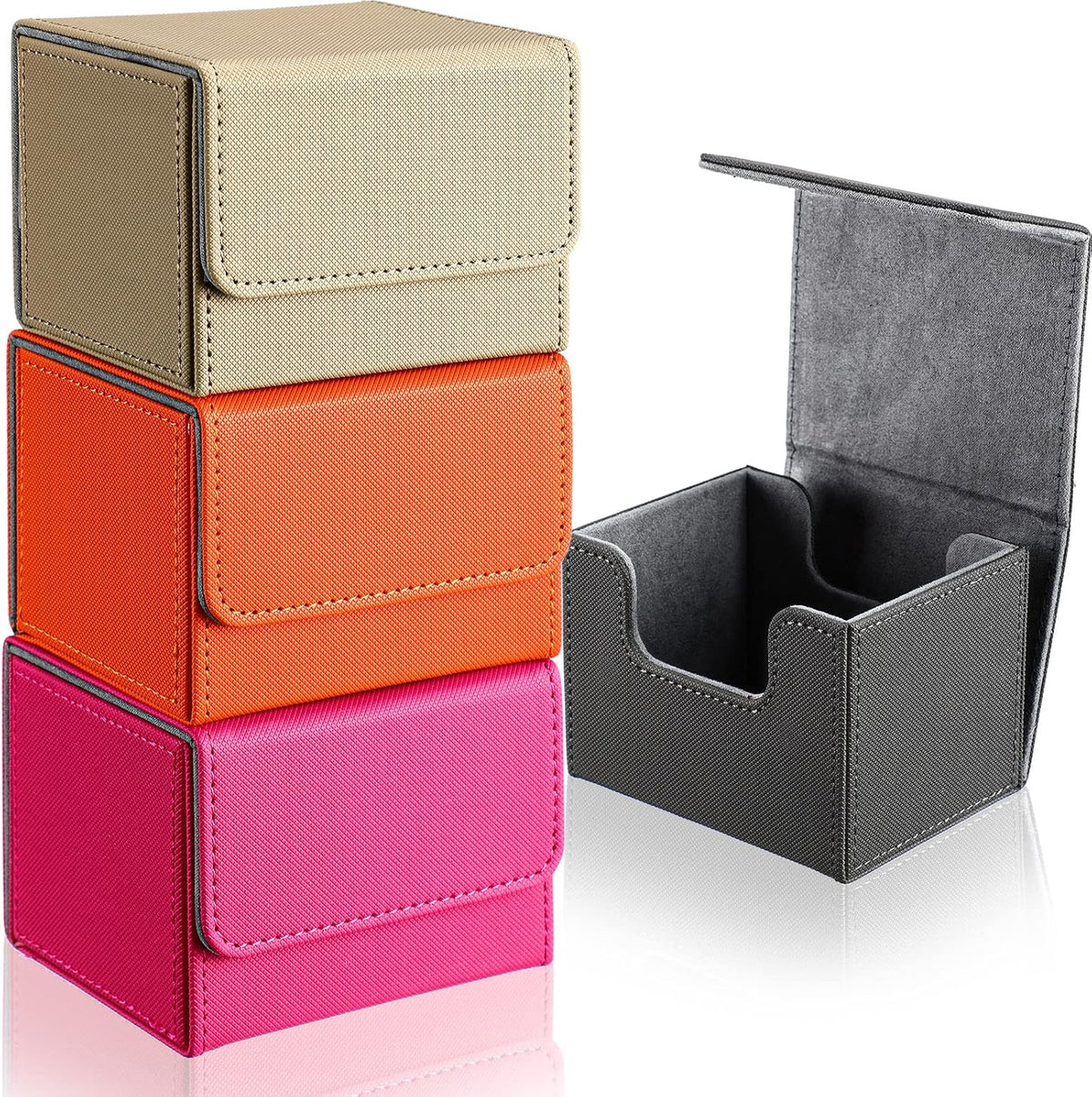 Yookeer 4 Pieces Leather Deck Card Boxes Cards Deck Game Box for Collectible Playing Card Box Compatible with MTG Commander(Pink, Orange, Sand, Gray,Horizontal)