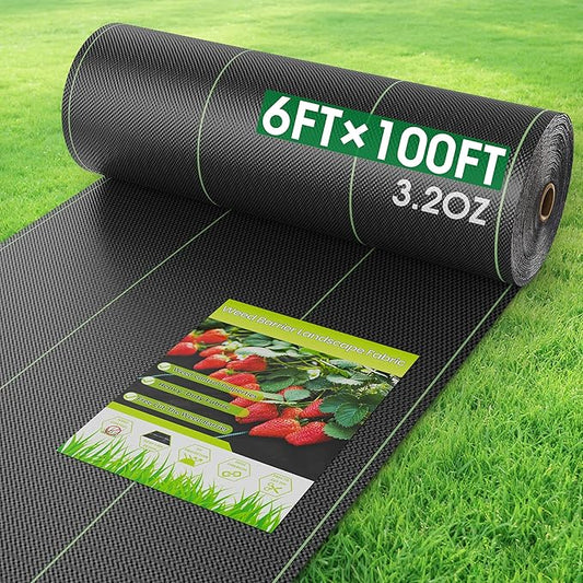 6FTx100FT Weed Barrier Fabric Heavy Duty, Gardening Landscape Fabric Cover Mat, Durable Weed Control Fabric for Garden Bed Cover, Landscaping, Commercial Driveway, Underlayment Use (6x100FT-3.2OZ)