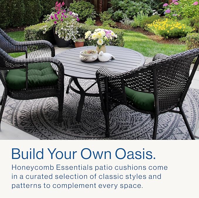 Honeycomb Outdoor Essentials Set of 2 Tufted Seat Pads, 19 x 18, Courtyard Geo Almond Dining Chair Cushions for Patio Furniture