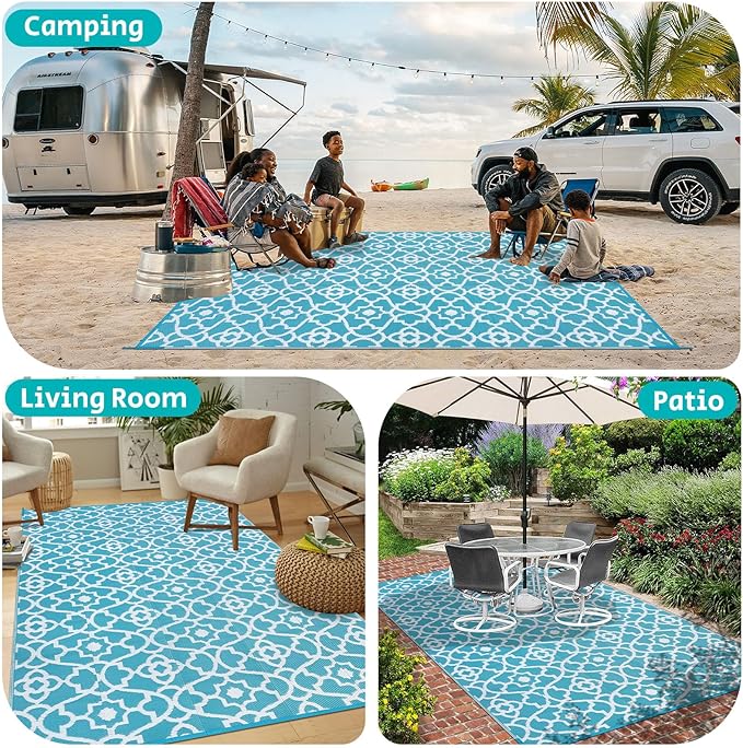 HEBE Outdoor Rug Waterproof 5x8, Plastic Straw Rug Camping Rug, Reversible Outdoor Patio Rugs RV Mat Clearance, Indoor Outside Floor Carpet for Porch,Deck,Camper,Balcony,Backyard
