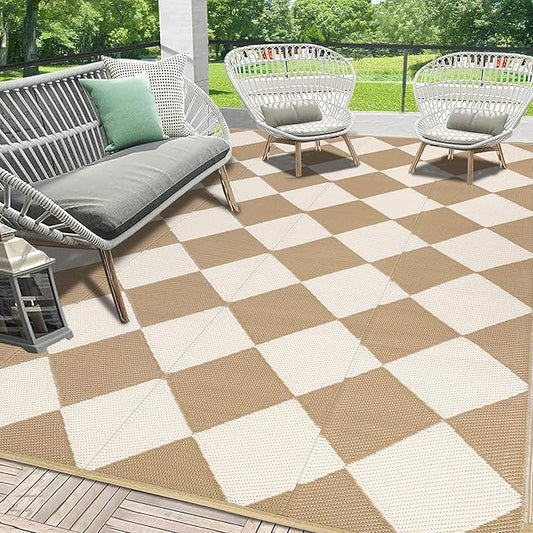 HEBE Outdoor Rug Waterproof 9x12, Plastic Straw Rug Camping Rug, Reversible Outdoor Patio Rugs RV Mat Clearance, Indoor Outside Floor Carpet for Porch,Deck,Camper,Balcony,Backyard