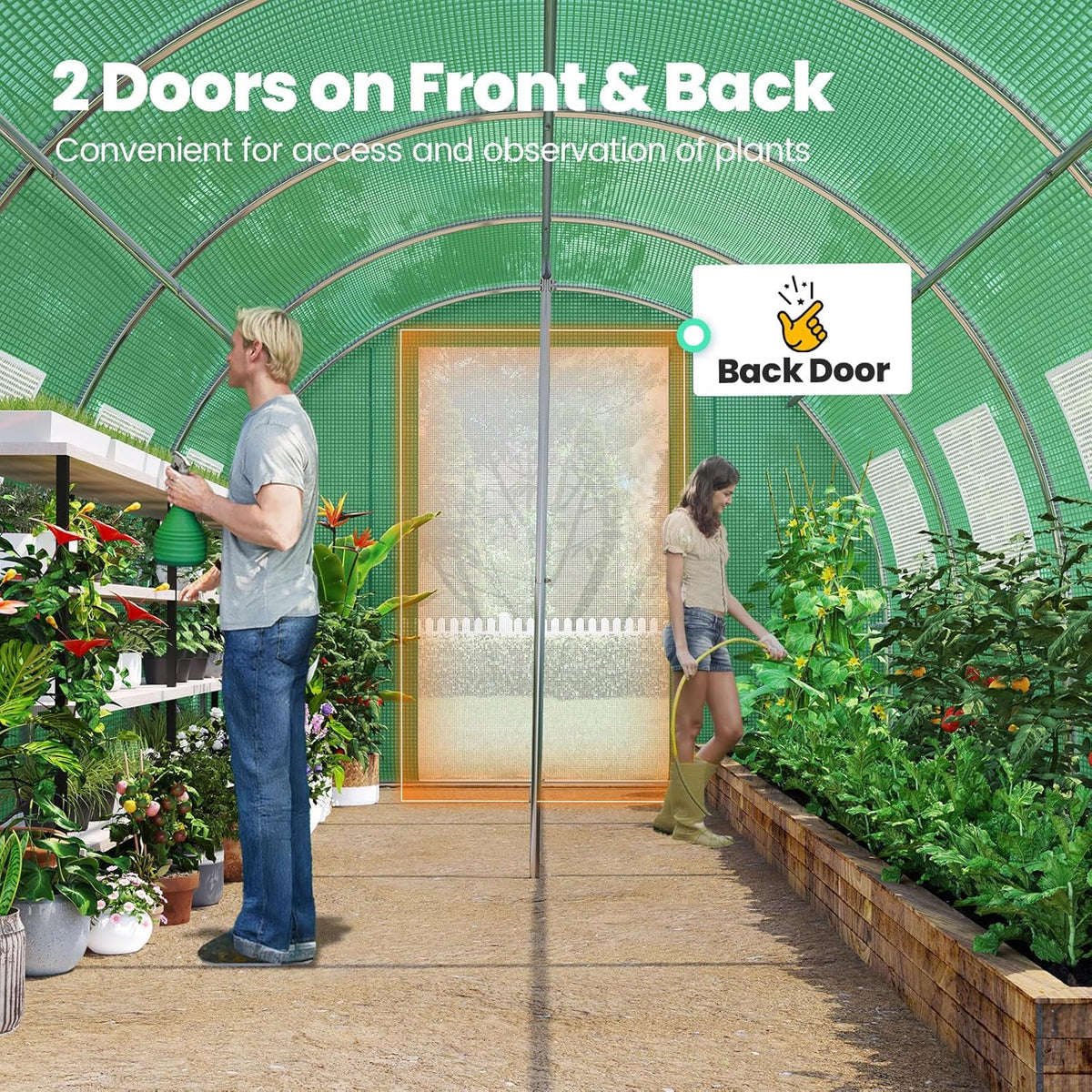 KING BIRD Premium 25x10x6.6FT Greenhouse for Outdoors, Large Walk-in Heavy Duty Galvanized Steel Frame, Mesh Door Screen Window Upgraded Zipper Tunnel Hoop for Garden Plant Winter, Green