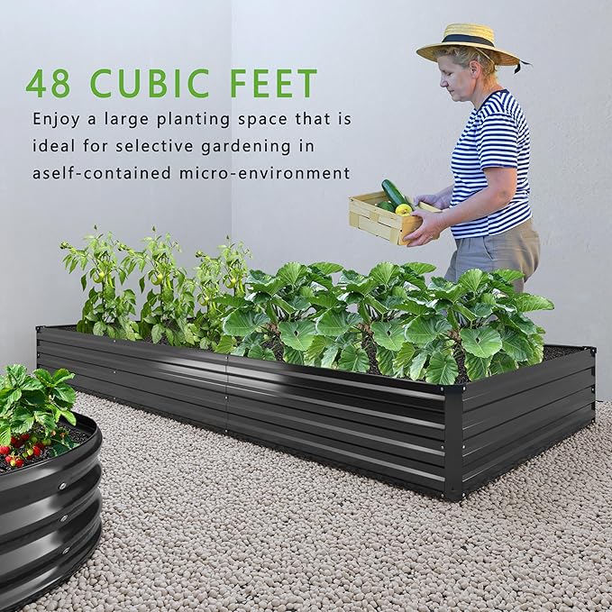 2PCS 12x4x1FT Galvanized Raised Garden Bed Kit,Vegetable Boxes-Rectangle Metal Flower Box,Large Planter Raised Beds Outdoor Garden for Planting,Fruit,Herb-Black
