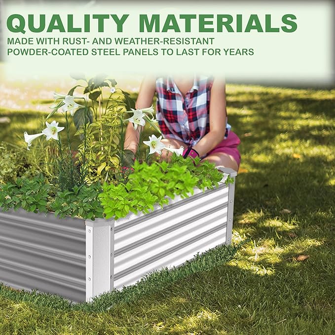 8x4x1ft(2 Pack) Galvanized Raised Garden Bed for Gardening,Metal Planter Boxes Outdoor Patio Kit Planting Bed for Vegetables Flowers Herb,Silver