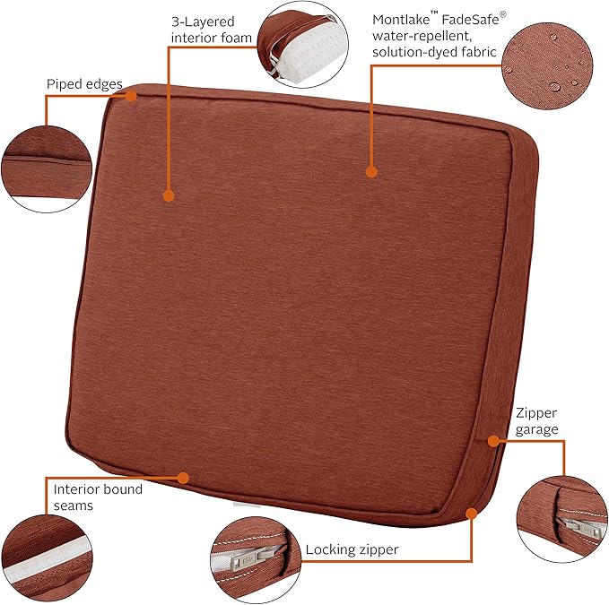 Classic Accessories Montlake Water-Resistant 21 x 22 x 4 Inch Patio Lounge Back Cushion, Heather Henna Red, Outdoor Loveseat Cushions