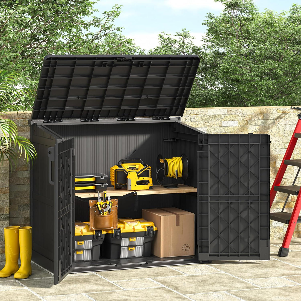 NUNU LAB Outdoor Storage Cabinet 36 Cu.Ft Garden Storage Shed Waterproof Lockable for Garden Hoses, Generator, and Lawn Mower