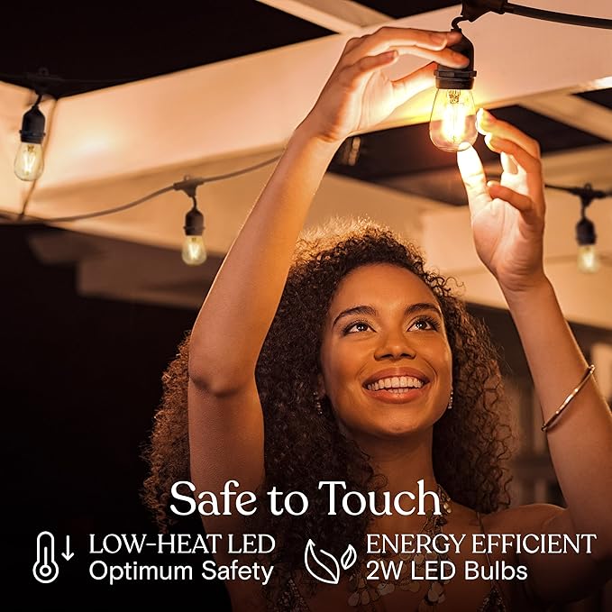 Brightech Ambience Pro - Waterproof LED Outdoor String Lights - 15 Hanging, Dimmable 2W Vintage Edison Bulbs - 48 Ft Commercial Grade Patio Lights Create Cafe Ambience in Your Backyard