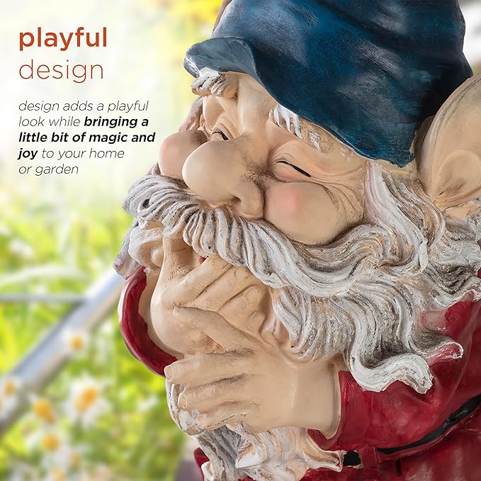 Alpine Corporation 15" Tall Outdoor Garden Gnome Smiling Yard Statue Decoration, Multicolor