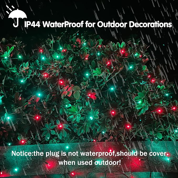 HISHINY LED Christmas Net Lights Outdoor, 5ftx5ft 100LED Green Wire, Connectable Bush Mesh Net Lights String for Halloween Christmas Party,Shrub,Yard,Tree（Red&Green）