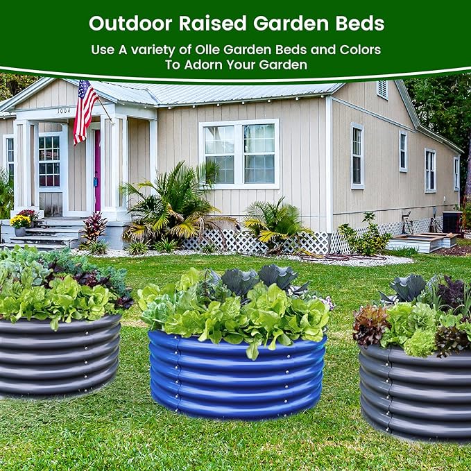 17" Tall, 42" Round Blue Raised Garden Bed Kit, Galvanized Metal Raised Garden Beds Outdoor for Vegetables Flowers,3.5 * 3.5 * 1.4Ft,Cobalt Blue