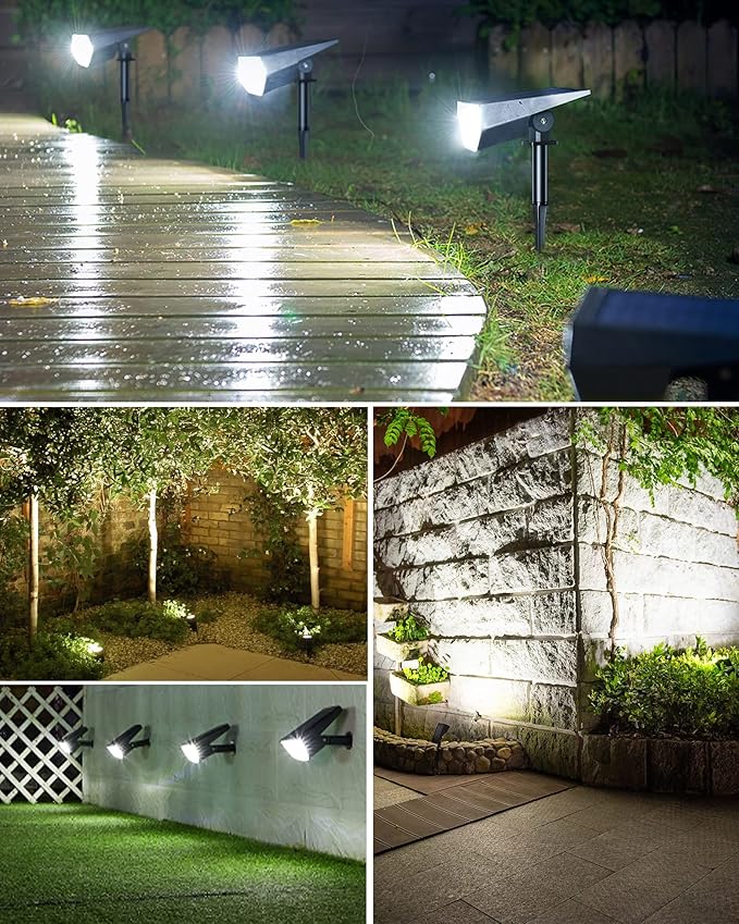 Biling Solar Spot Lights Outdoor, 2-in-1 Solar Landscape Lights 12 LED Bulbs Solar Powered Lights IP67 Waterproof Adjustable Wall Light for Patio Pathway Yard Garden Driveway Pool - White(6 Pack)