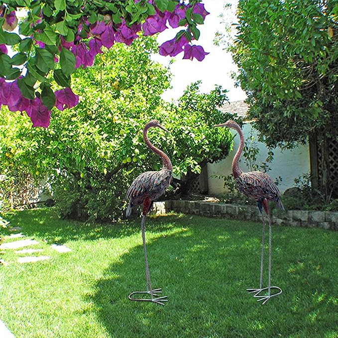 2 Pack Beautiful Heron Outdoor Garden Statue Ornament Realistic Metal Heron Lawn Yard Patio Decorations Art Sculpture Outside Decor Gift for Women Grandma Birthday,48" Tall Brone Heron