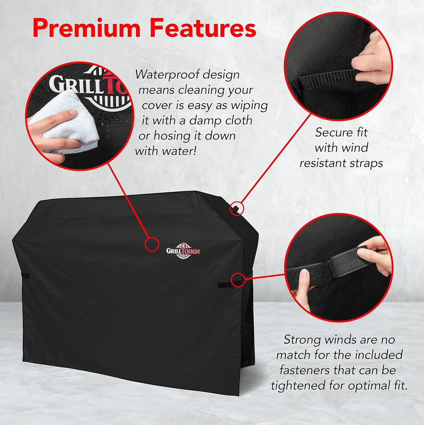 Heavy Duty BBQ Grill Cover for Outdoor Grill, 72 Inch – Waterproof, Weather Resistant, UV & Fade Resistant with Adjustable Straps – Gas Grill Cover for Weber, Genesis, Charbroil, etc. Black