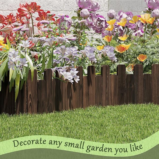 3Pack Wood Garden Edging Garden Fence Border No Dig Landscape Edging Lawn Border Decorative Flower Bed Border Courtyards Planting Tree Fence Patio Path Edging-9" H x 47.3" L (Total Length 11.8FT)