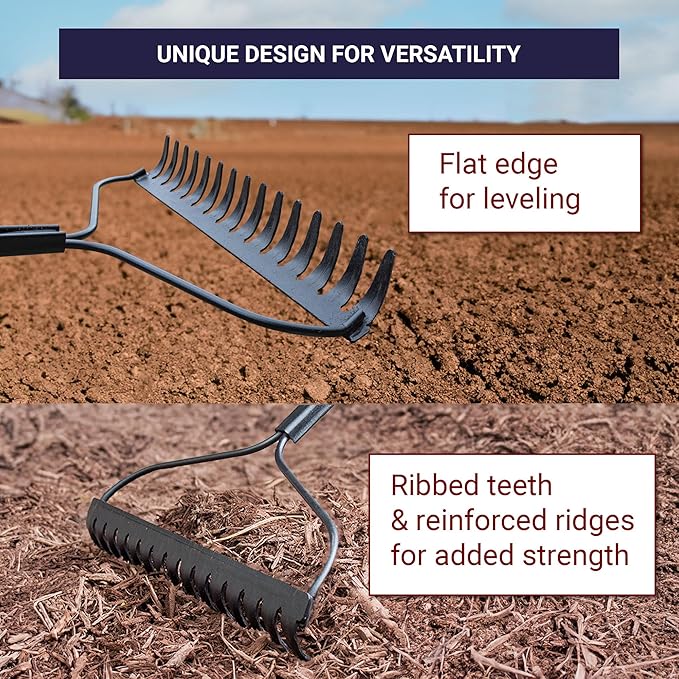 BULLY TOOLS 92309 12-Gauge 16-Inch Bow Rake with Fiberglass Handle and 16 Steel Tines, 58-Inch