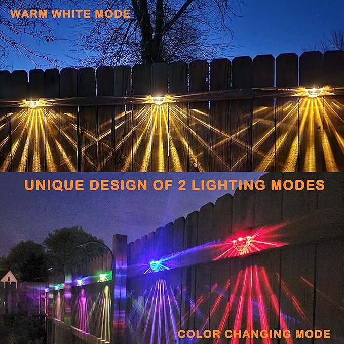 Solar Deck Lights, 6 Pack Waterproof LED Solar Lights Outdoor, Solar Step Lights Solar Fence Lights, Solar Lights for Outside, Garden, Patio, Stairs,Yard,10 Lumens, Warm White/Color Changing Lighting