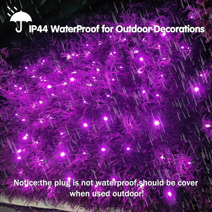 HISHINY Halloween Lights Outdoor,100LED 5ftx5ft Purple Net Lights with Connectable, Waterproof,UL Certified and Durable Green Wire Design for Bushes,Trees, Outdoor Indoor Party Decorations(Purple)
