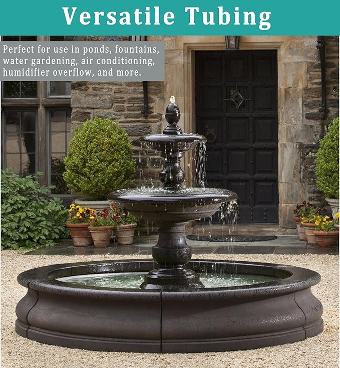 3/4" id - 10ft Black Vinyl Tubing Flexible PVC Tube Hybrid Hose Transfer Water Fuel Gas for Pond Fountain Garden Waterfall, Durable and Safe, with 2 Hose Clamps