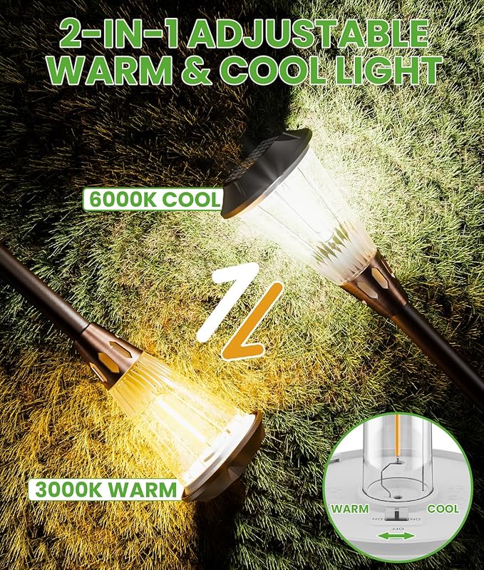 2-in-1 Warm&Cool Solar Pathway Lights Outdoor, 2 Pack Solar Garden Lights Waterproof IP65, Auto On/Off Outdoor Light for Yard Garden Walkway Landscape Lighting