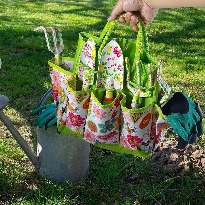 41-Piece Premium Gardening Tool Set, Stainless Steel Heavy Duty Gardening Tool Kit, with Non-Slip Rubber Grip, Storage Tote Bag, Outdoor Hand Tools, Ideal Gardening Gifts for All (Pink Floral)