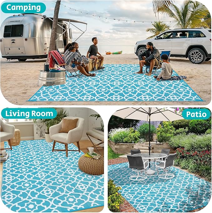 HEBE Outdoor Rug Waterproof 6x9, Plastic Straw Rug Camping Rug, Reversible Outdoor Patio Rugs RV Mat Clearance, Indoor Outside Floor Carpet for Porch,Deck,Camper,Balcony,Backyard