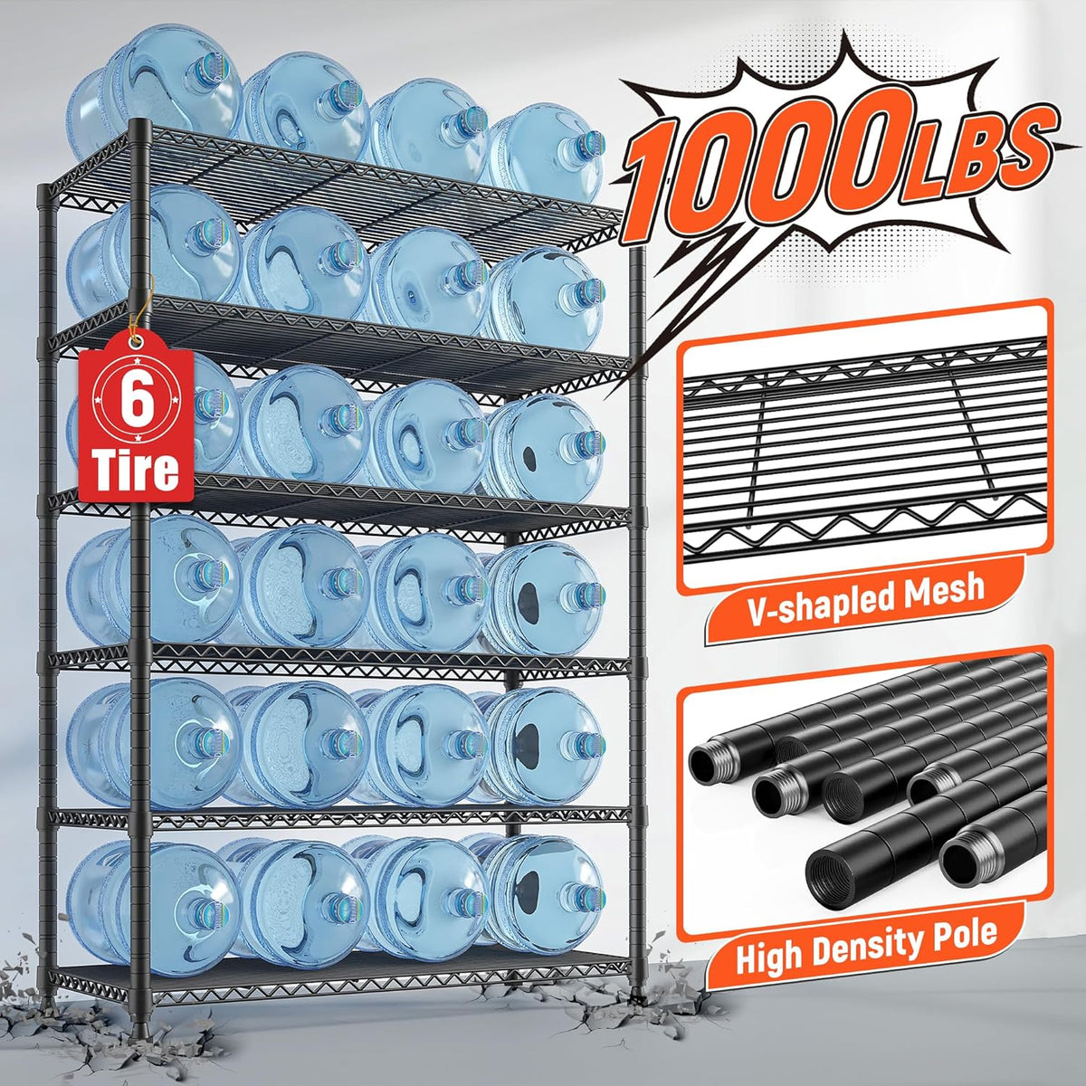 REIBII 75" H Metal Shelving 6 Tier Storage Shelf Adjustable Kitchen Shelf Wire Shelving Unit Detachable Storage Rack for Kitchen Laundry Living Room Commercial Heavy Duty Metal Shelf 75" X35" X14"