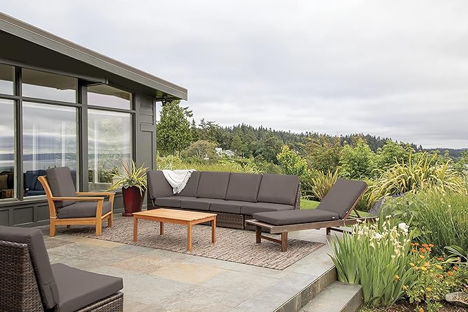 Classic Accessories Ravenna Water-Resistant 25 x 25 x 5 Inch Square Patio Seat Cushion Slip Cover & Foam, Dark Taupe, Lounge Chair Cushion