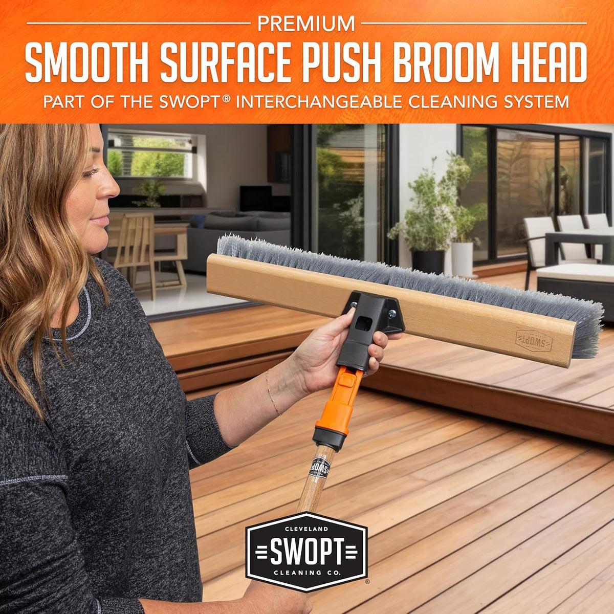 SWOPT 24” Premium Multi-Surface Push Broom Head — Indoor and Outdoor Push Broom — Cleaning Head Interchangeable with All SWOPT Cleaning Products for More Efficient Cleaning and Storage