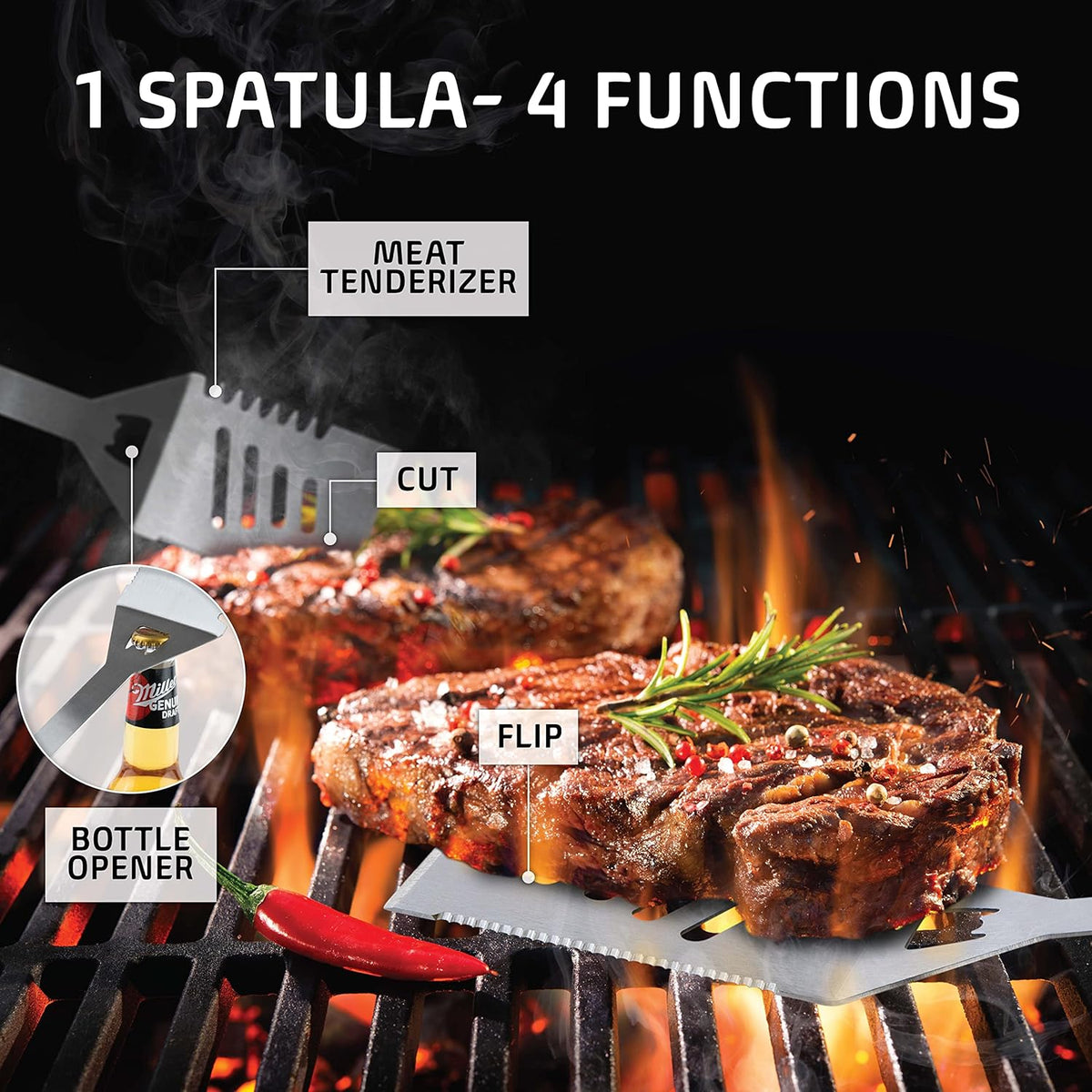 Kaluns Grilling Accessories, Birthday Gifts for Men Grilling Gifts, Heavy Duty Stainless Steel BBQ Grill Tools Set for Outdoor Grill with Aluminum Case and Apron, Husband Dad Gifts for Christmas