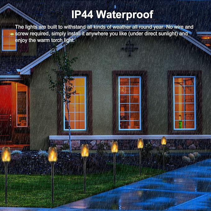 4 Pack Upgraded Solar Lights Outdoor, Mini Solar Torch Lights with Flickering Flames, Waterproof Landscape Decoration Dancing Flame Lights for Garden Pathway Yard