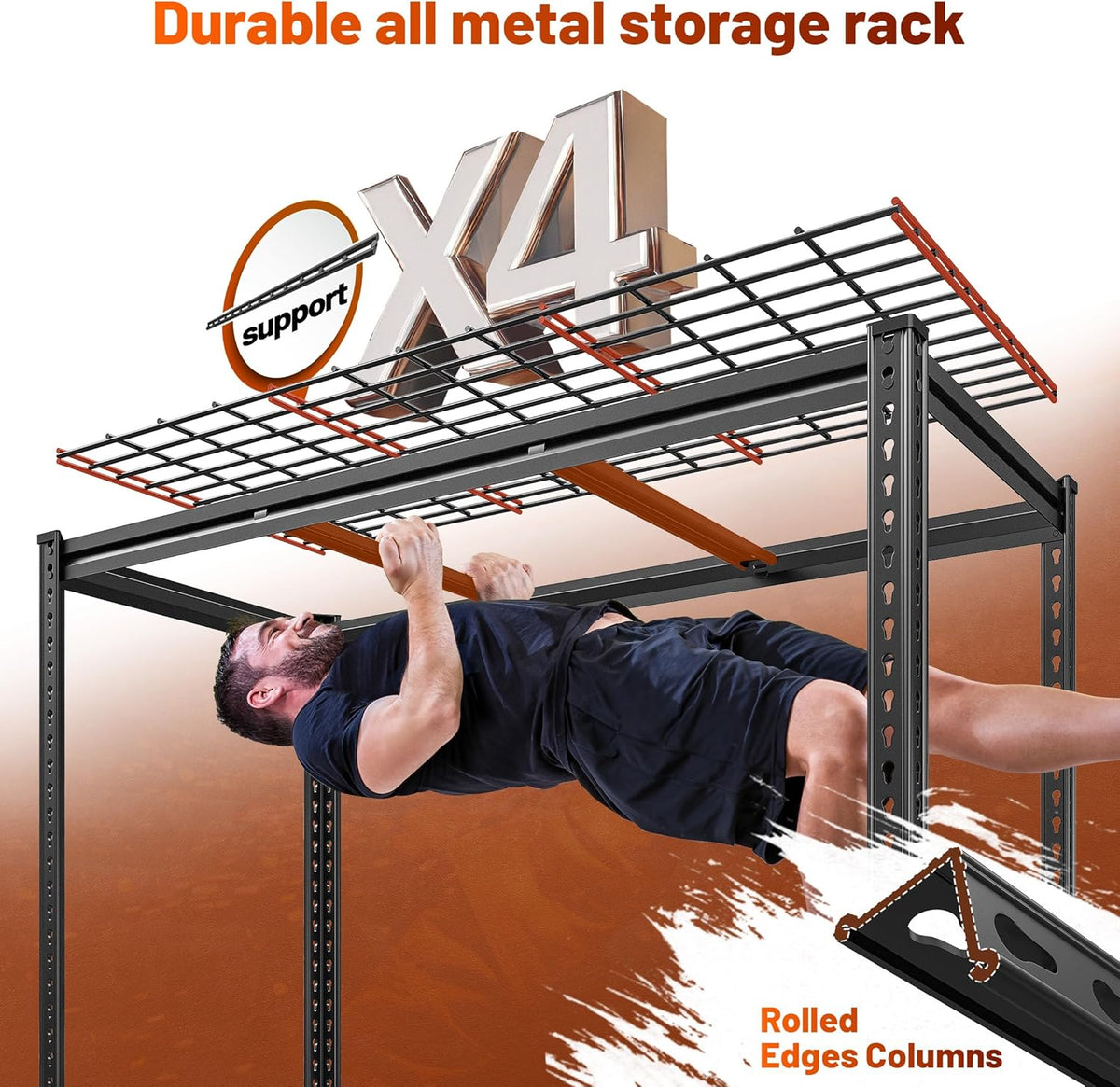 REIBII 48" W Garage Shelving 3000LBS Metal Shelving Heavy Duty Storage Shelves Adjustable Metal Shelf Industrial Pantry Shelves for Warehouse Garage Basement 48" W x 24" D x 72" H