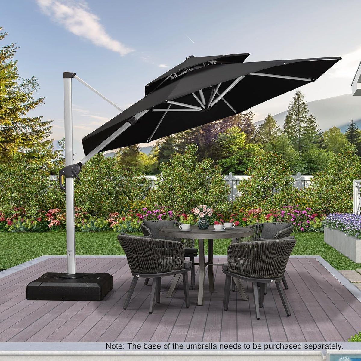 PURPLE LEAF 10 Feet Patio Umbrella Outdoor Round Umbrella Large Cantilever Umbrella Windproof Offset Heavy Duty Sun for Garden Deck Pool Patio, Black