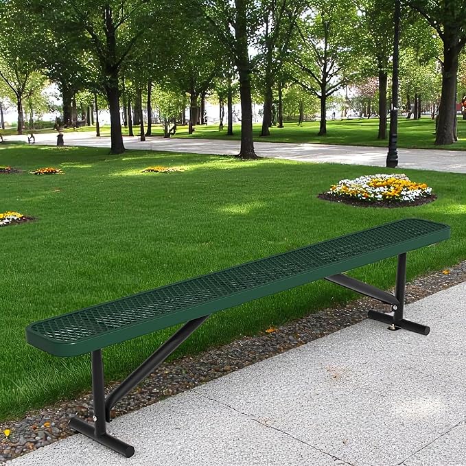 96" L Outdoor Metal Benches, Heavy Duty Garden Park Bench for Outside, Porch Chair Sports Backless Commercial Benches Mesh Bench for Shopping Mall, Store, Lawn, Park, Patio, Deck, Garden