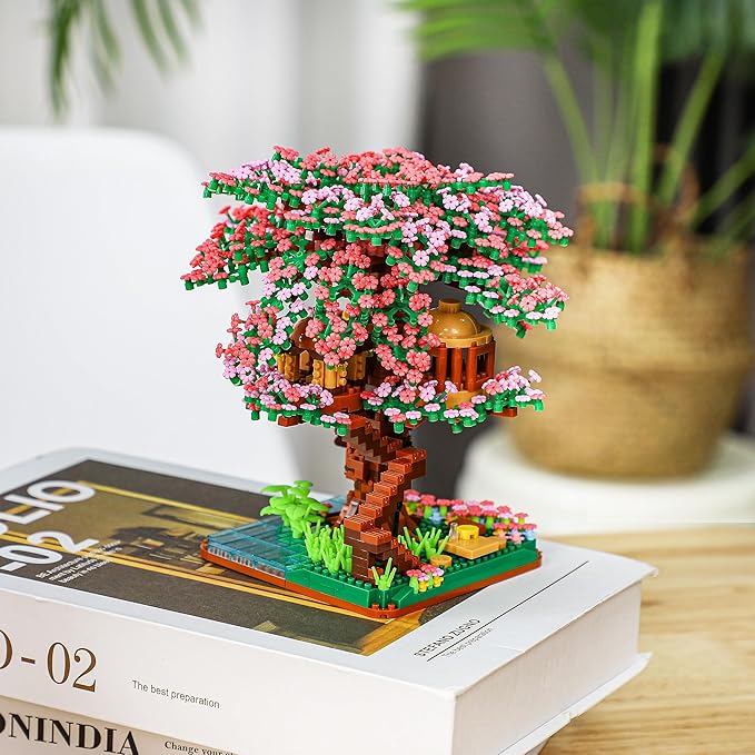Cherry Blossom Bonsai Tree Mini Micro Building Set, Japanese Sakura Tree House Model Sets for Adults, Flowers House Mini Bricks Building Kit, Creative Gift Toys for Kids 12-14 (2138PCS)