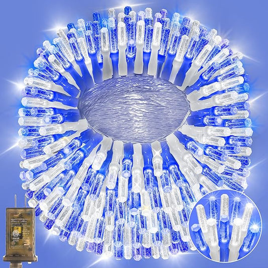 Heceltt 1600 LED 630 FT String Lights Outdoor, 8 Modes Christmas Lights, IP44 Waterproof Led String Lights with Timer and Memory for Christmas Home Party Tree Decorations (Blue and White)