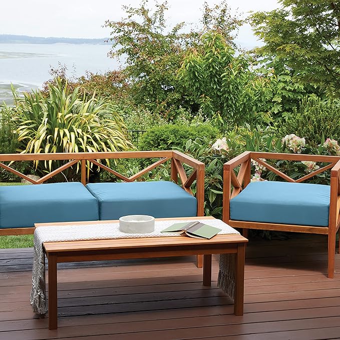 Classic Accessories Ravenna Water-Resistant 23 x 23 x 5 Inch Square Patio Seat Cushion Slip Cover & Foam, Empire Blue, Lounge Chair Cushion