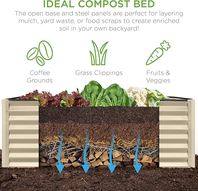 Best Choice Products 8x4x2ft Outdoor Metal Raised Garden Bed, Deep Root Planter Box for Vegetables, Flowers, Herbs, and Succulents w/ 478 Gallon Capacity - Beige