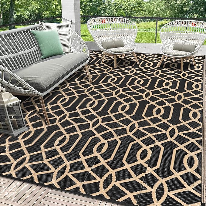 HEBE Outdoor Rug Waterproof 6x9, Reversible Plastic Straw Rug RV Camping Rug, Indoor Outdoor Patio Mat Clearance, Outside Carpet for Porch,Deck,Camper,Balcony,Backyard,Picnic