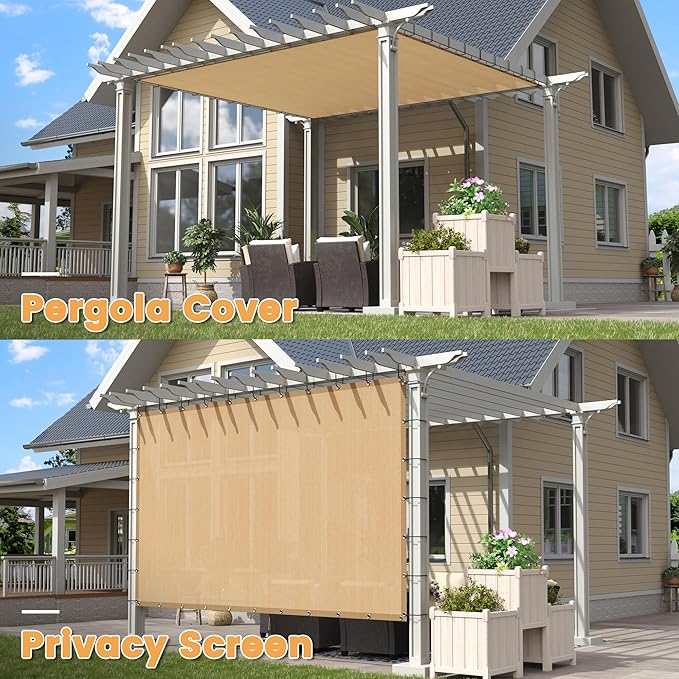 VICLLAX Shade Fabric Sun Shade Cloth with Every 2 FT Grommets for Patio Garden Pergola Cover Canopy 3x7 FT, Wheat