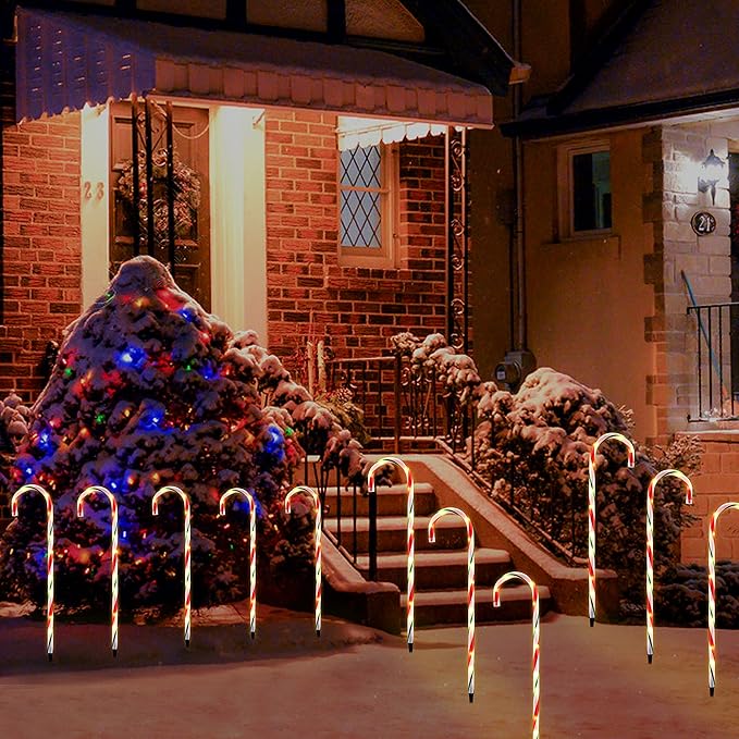 26" Christmas Decorations Outside Candy Cane Lights, Set of 10 Pack Landscape Path Lights for Yard Patio Garden Walkway Festival Holiday, Red & Green