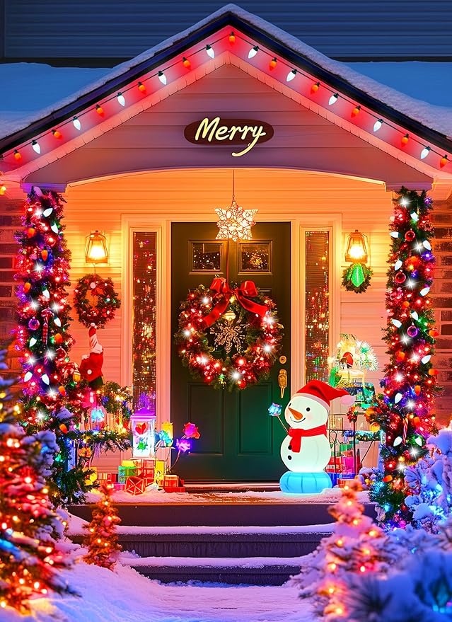 Brightown C9 Christmas Lights Outdoor Waterproof, 66ft Vintage Lights String with 100 Smooth Opaque Bulbs, Plug-in Waterproof Roofline Lights String for Outside Patio Christmas Holiday Decor