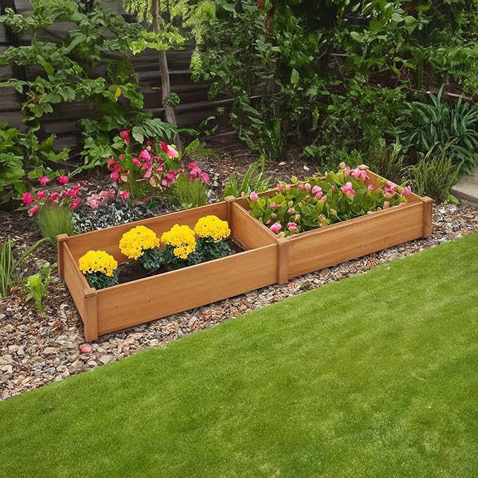 Casafield Outdoor Raised Garden Bed - Wooden Planter Box for Vegetables, Grass, Lawn, and Yard - 96 x 28 x 10, Natural