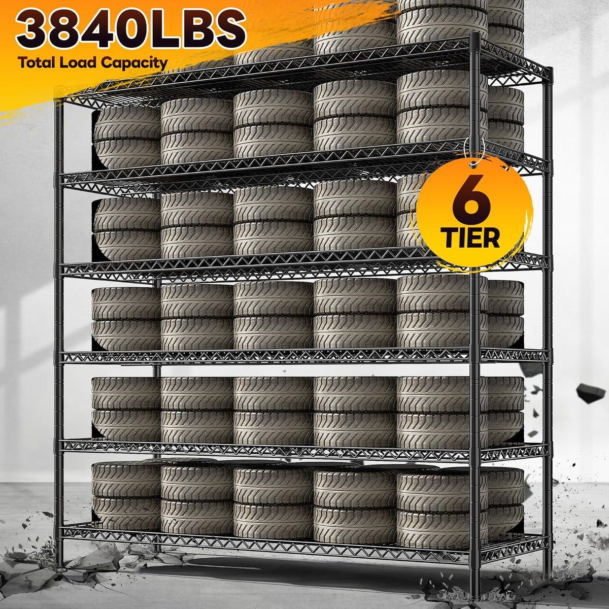 REIBII 83" H Storage Shelves 3840LBS Metal Shelving Unit 6 Tier Wire Shelving Commercial Adjustable Garage Shelving Heavy Duty for Storage Rack for Pantry, Garage, Kitchen, 83" H x 55.5" W x 18" D