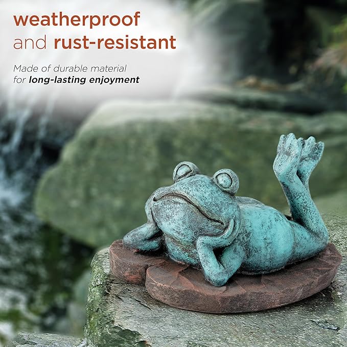 Alpine Corporation 9" Tall Indoor/Outdoor Sunbathing Frog Garden Statue Decoration, Multicolor