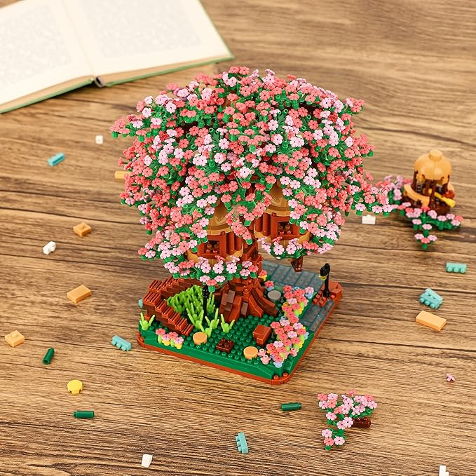 Cherry Blossom Bonsai Tree Mini Micro Building Set, Japanese Sakura Tree House Model Sets for Adults, Flowers House Mini Bricks Building Kit, Creative Gift Toys for Kids 12-14 (2138PCS)