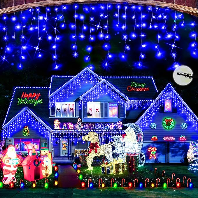 Hezbjiti Christmas Lights Decorations Outdoor, 1600LED 164FT Curtain Fairy Lights 8 Modes 320 Drops Fairy String Curtain Lights for Christmas Decor Eaves Window Party Yard Garden