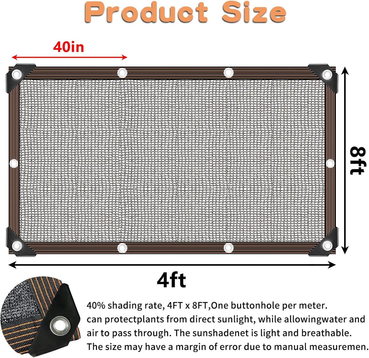 QLOFEI Shade Cloth for Patio, 40-50% Sunblock Mesh Tarp Shade Cloth with Grommets, Anti-UV Shade Neting Cover for Garden Kennel Chicken Coop Pergola Greenhouse Plants Cover, 4x8 FT