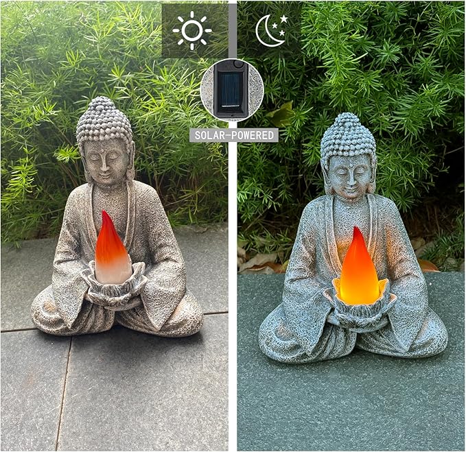 Buddha Statue for Home and Outdoor Decor Solar Powered Flickering LED,Garden Light Zen Meditation Spiritual Room Decor- Buddha Decor Outdoor-Ideas Gifts for Women, Mom