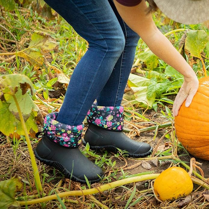 HISEA Women's Rubber Garden Boots Waterproof Insulated Yard Gardening Shoes Mid Height for Mud Working Outdoor